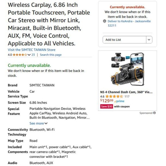 Portable Touchscreen Car Stereo with Wireless CarPlay (6.86") - Picture 7 of 7